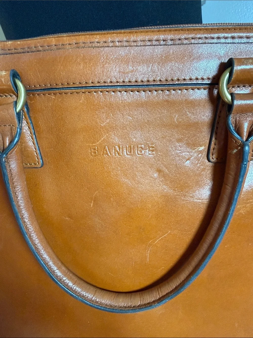 BANUCE VTG Style Brown Genuine Leather Laptop Briefcase Satchel Made in Italy